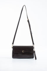 Crinkle Patent Flap Closure Wristlet & Clutc&Crossbody  3-in-1 Handbag - Brown