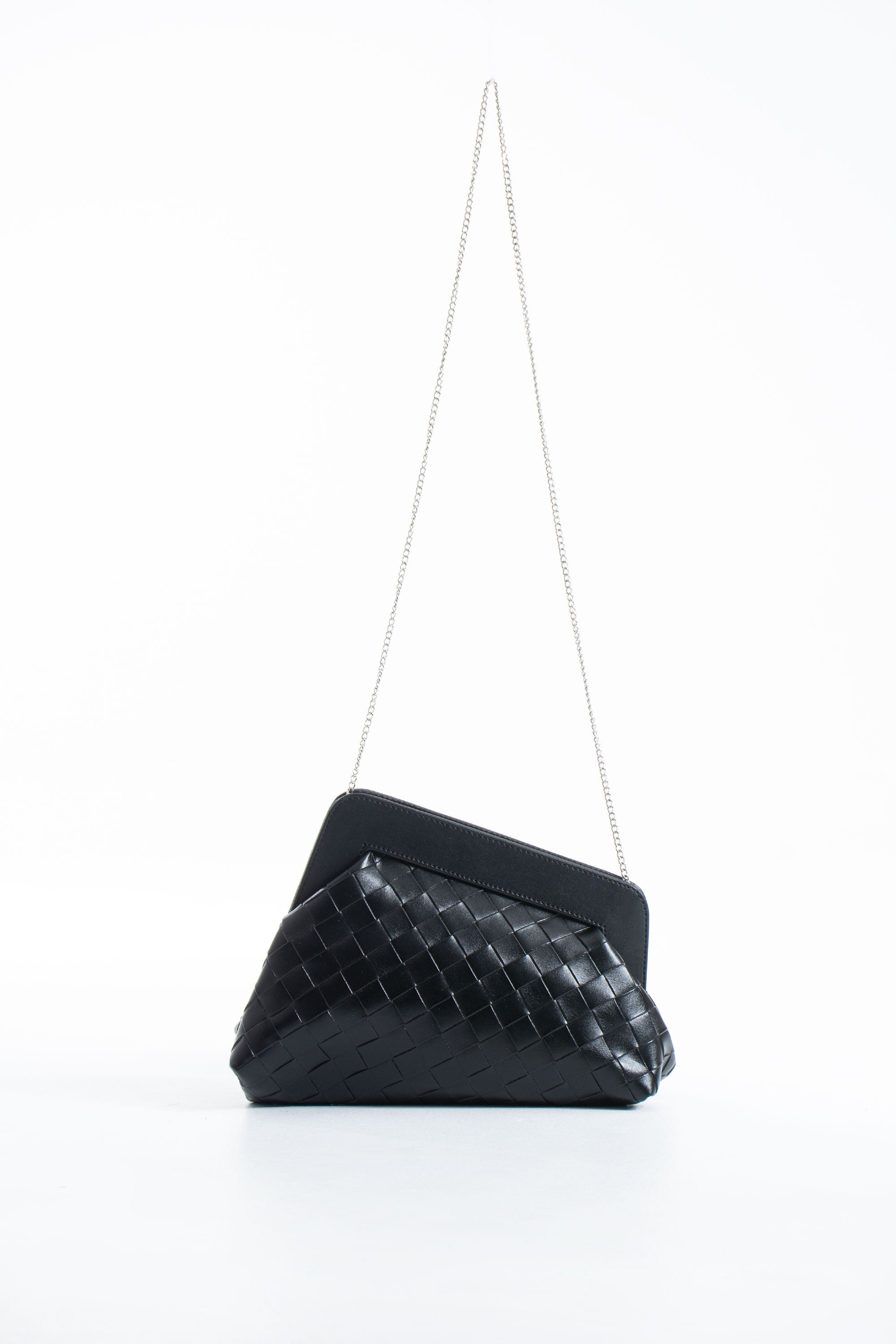 Asymmetrical  Braided Pu Leather  Clutch Bag With Detachable Strap - Black