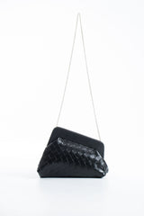 Asymmetrical  Braided Pu Leather  Clutch Bag With Detachable Strap - Black