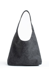 Woven Suede Slouchy Tote Bag with Matching Zipper Pouch 2PCS Set - Black