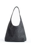 Woven Suede Slouchy Tote Bag with Matching Zipper Pouch 2PCS Set - Black