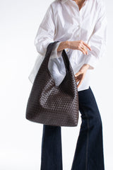 Woven Pu Leather  Slouchy Tote Bag - Brown