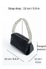 Chunky Braided Diamante Strap  Shoulder Bag - Black