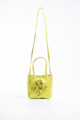 Floral Satin Handbag with Detachable Crossbody Strap - Lime