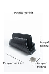 Asymmetrical  Braided Pu Leather  Clutch Bag With Detachable Strap - Black