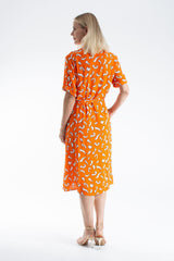 Womens Abstract Print Midi Shirt Dress