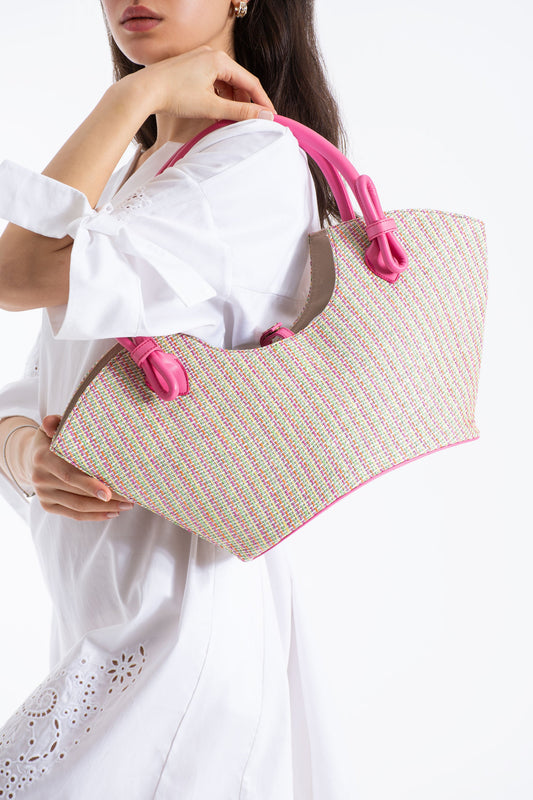 Woven Straw Tote Bag - Pink