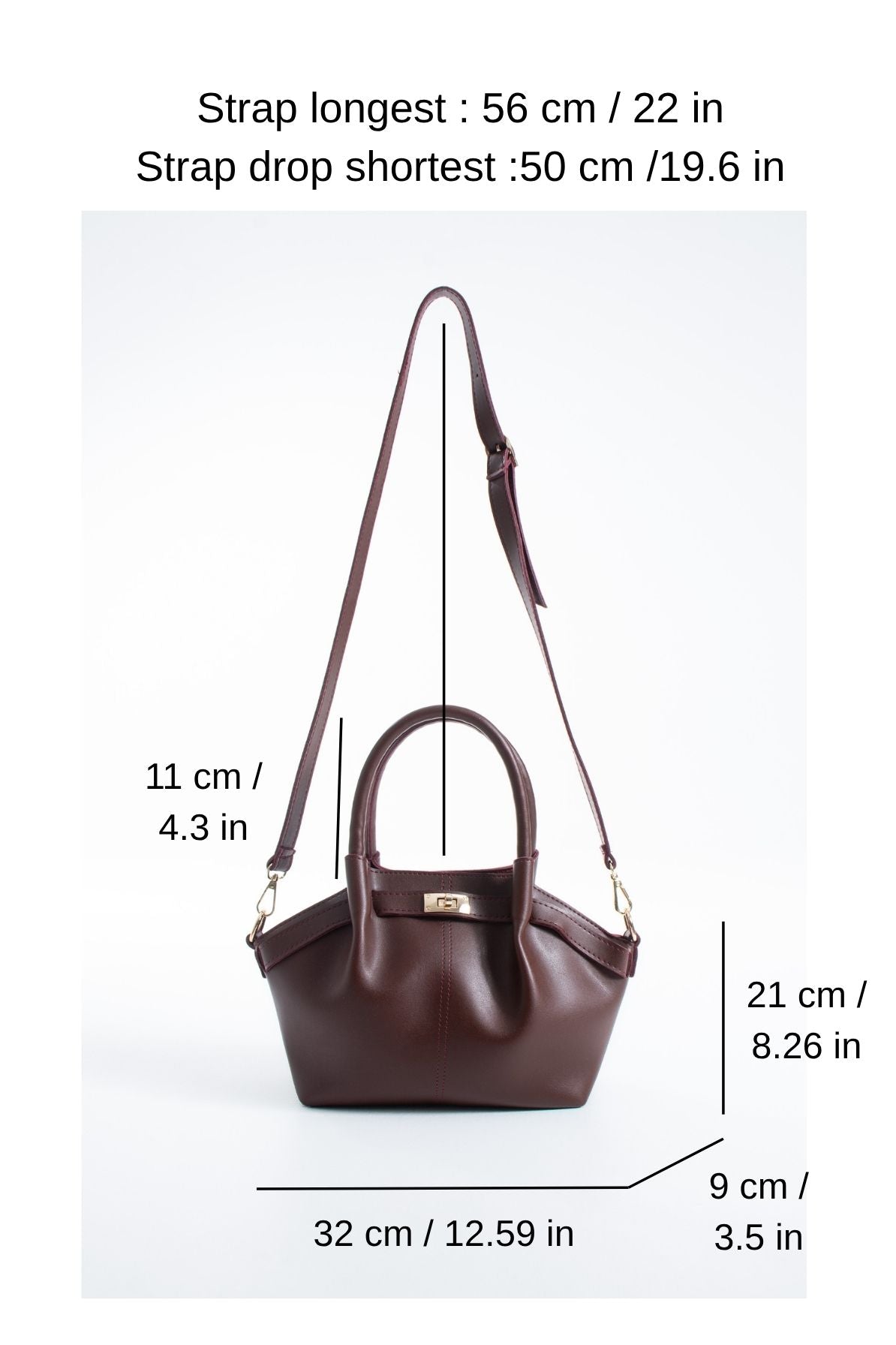 Pu Leather Top Handle Crossbody Bag with Twist Lock Detail - Burgundy
