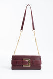 PU Leather Shoulder & Clutch Bag with Large Gold Buckle - Burgundy