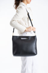 Handle Detail Pu Leather Large Handbag with Detachable Strap - Black
