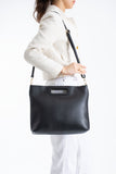 Handle Detail Pu Leather Large Handbag with Detachable Strap - Black