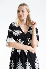 Womens Viscose  Printed Ornamental Floral Midi Dress