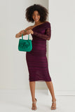 Floral Satin Handbag with Detachable Crossbody Strap - Green