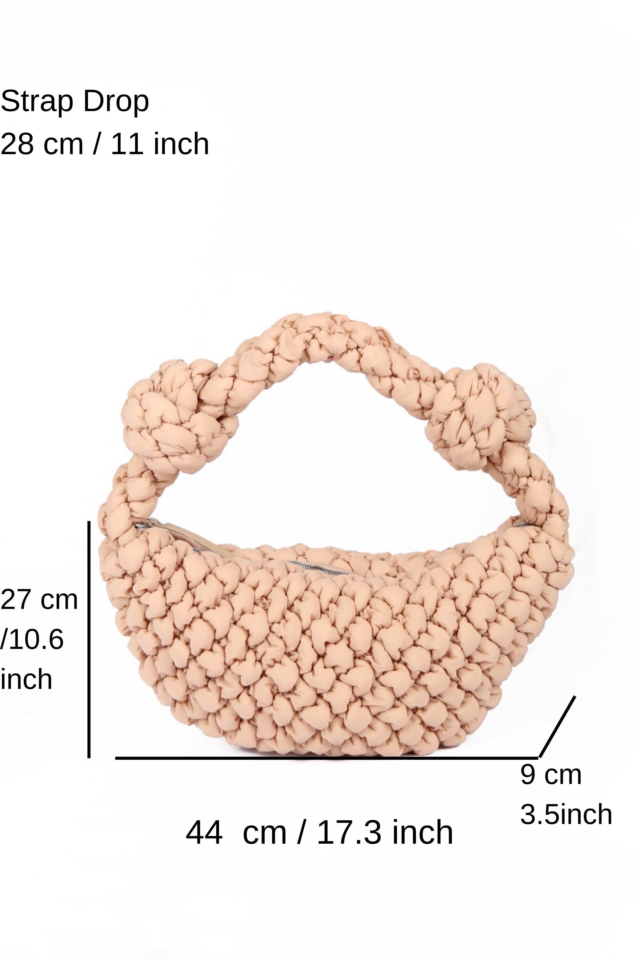 Puffy Quilted Lightweight Large Shoulder Bag - Beige