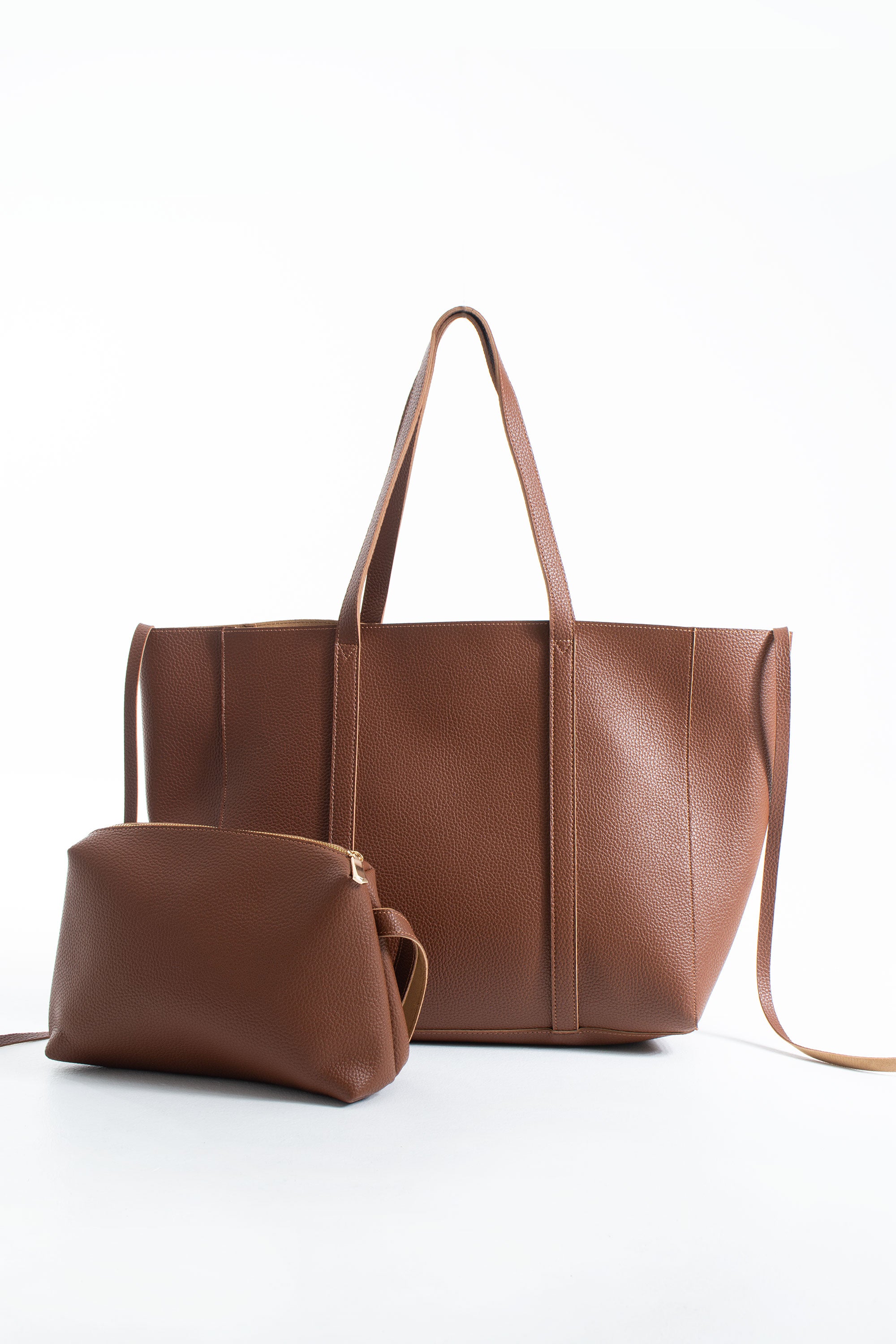 Pu Leather Weekend Bag  – 2 Pcs Set - Tan