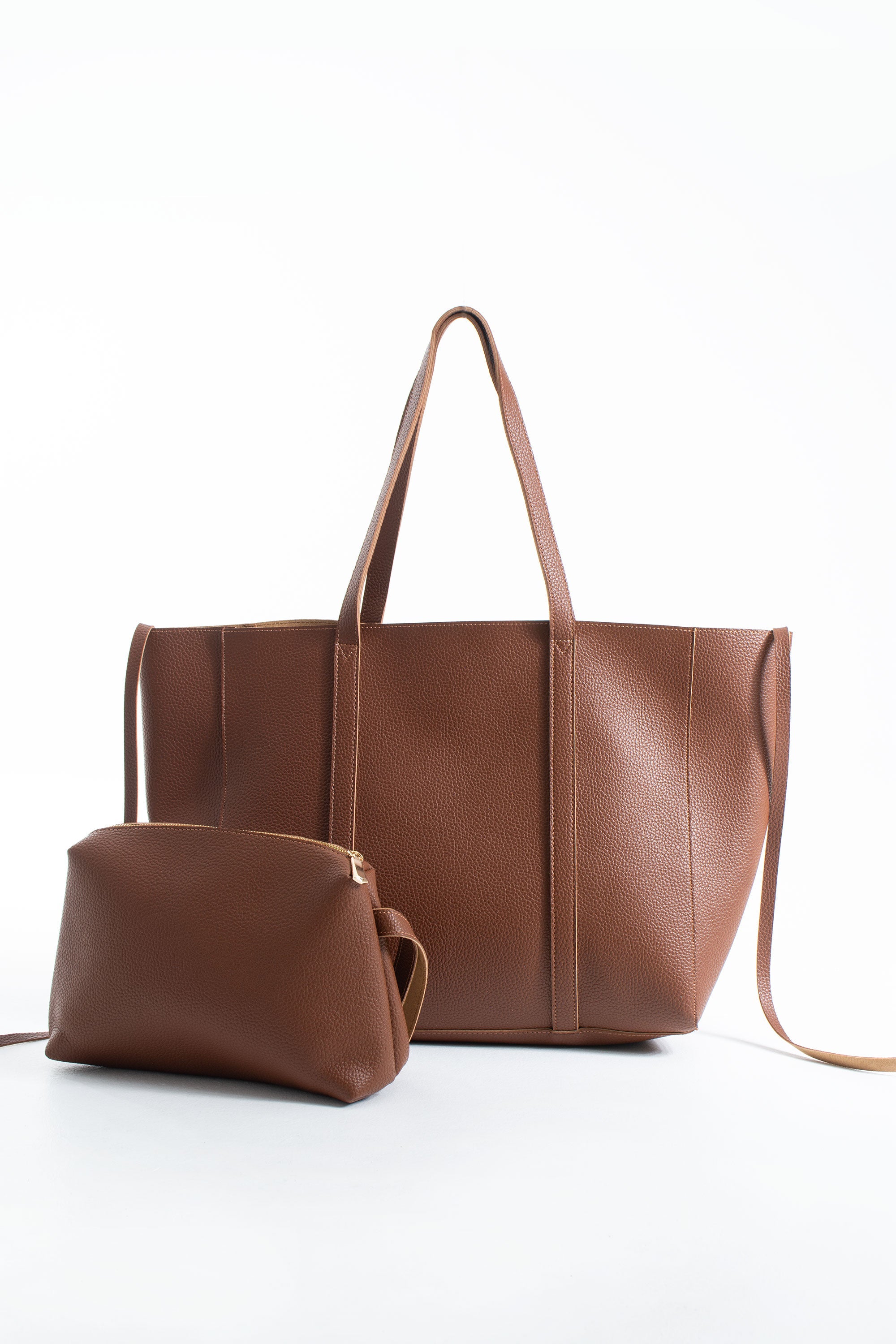 Pu Leather Weekend Bag  – 2 Pcs Set - Tan