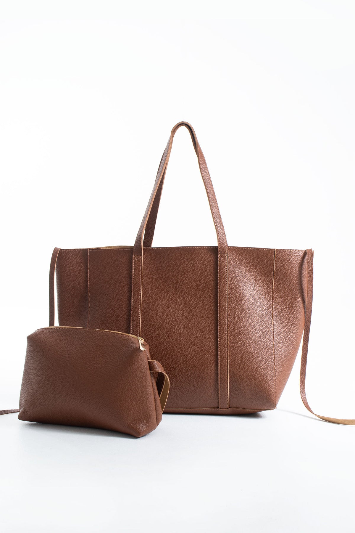 Pu Leather Weekend Bag  – 2 Pcs Set - Tan