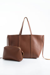 Pu Leather Weekend Bag  – 2 Pcs Set - Tan