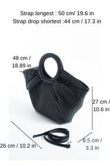 Woven  Pu Leather Top Handle Tote Bag with Adjustable  Crossbody Strap - Black