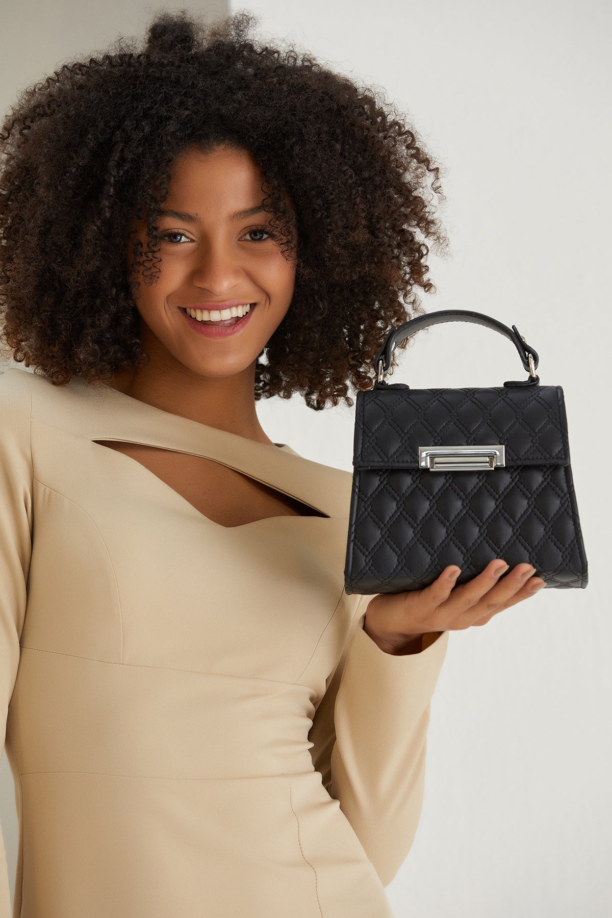 Plant Based Leather Top Handle Crossbody Bag - Black