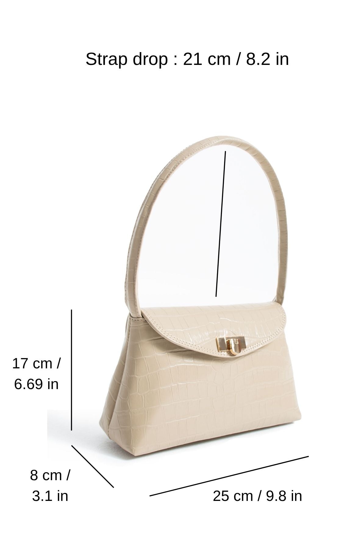 Croc Pu Flap Shoulder Bag - Beige