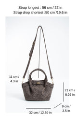 Woven Suede Top Handle Crossbody Bag with Twist Lock Detail - Brown
