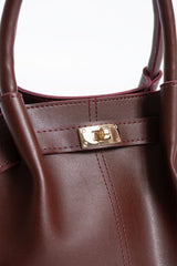 Pu Leather Top Handle Crossbody Bag with Twist Lock Detail - Burgundy