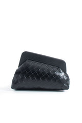 Asymmetrical  Braided Pu Leather  Clutch Bag With Detachable Strap - Black