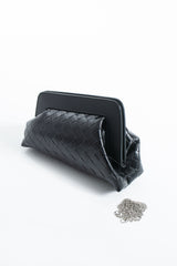 Asymmetrical  Braided Pu Leather  Clutch Bag With Detachable Strap - Black