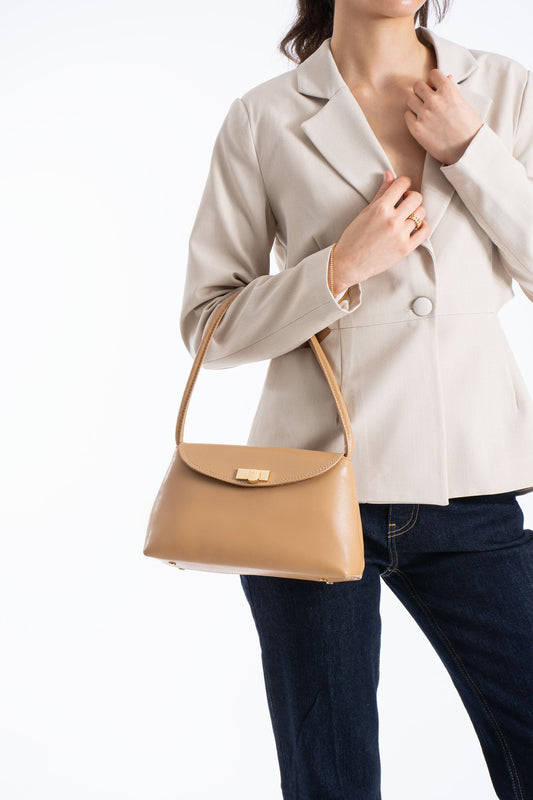 Pu Leather Flap Shoulder Bag - Nude