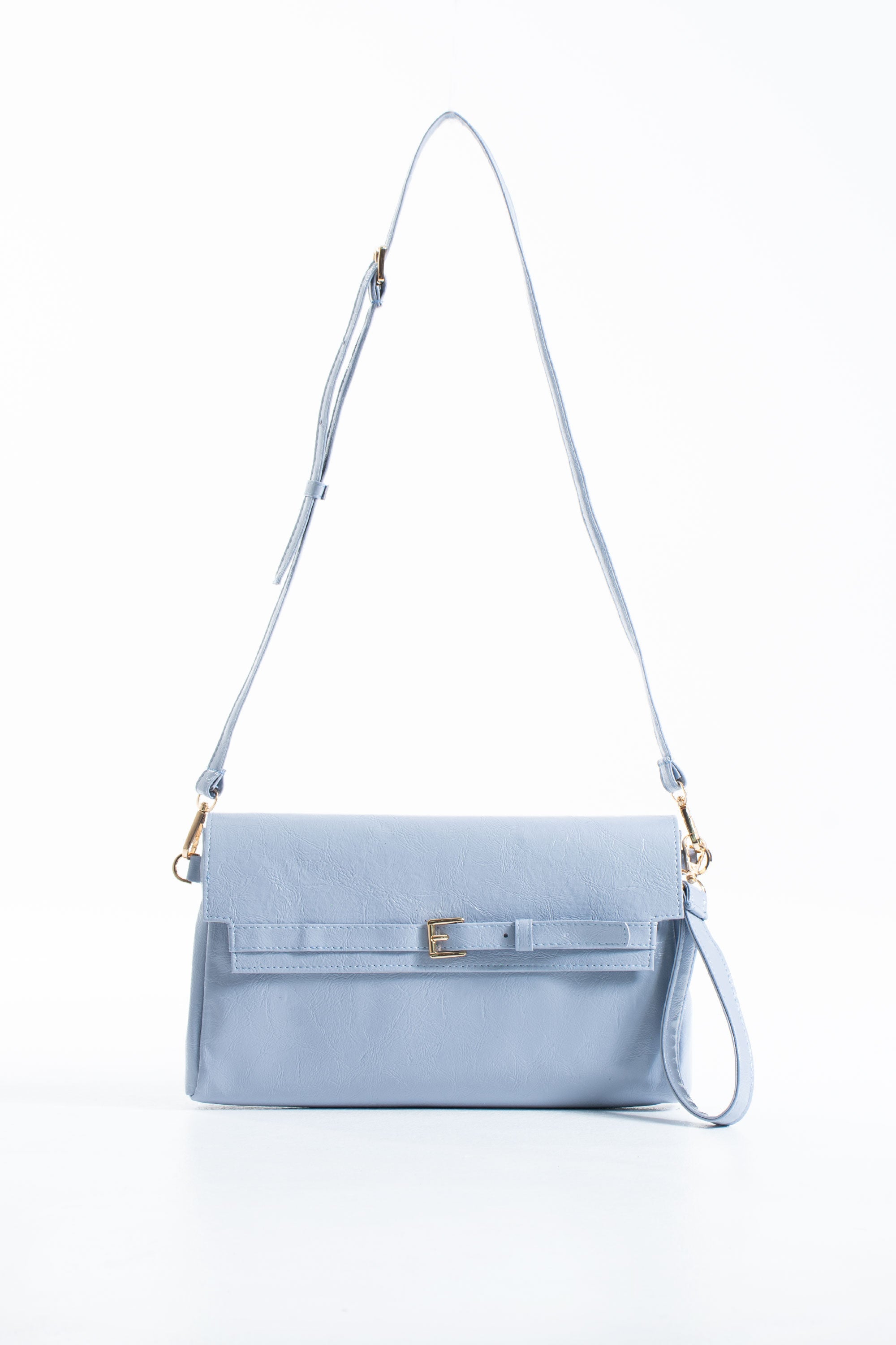 Crinkle Patent Flap Closure Wristlet & Clutc&Crossbody  3-in-1 Handbag - Blue