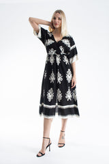 Womens Viscose  Printed Ornamental Floral Midi Dress