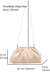 Textured Pu Leather Large  Pouch Bag with Detachable Crossbody Strap - Cream
