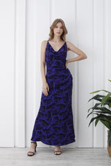 Women’s Abstract Rose Print Maxi Dress - Purple