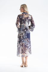 Womens Abstract Print Chiffon Midi Shirt Dress