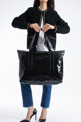 Metallic Finish Pu Leather Weekend Bag - Black