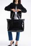 Metallic Finish Pu Leather Weekend Bag - Black