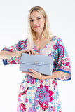 Crinkle Patent Flap Closure Wristlet & Clutc&Crossbody  3-in-1 Handbag - Blue