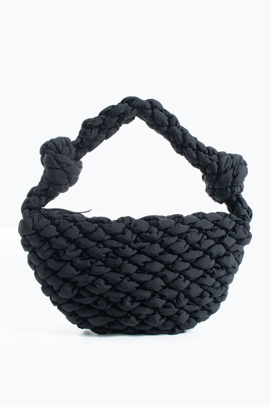 Puffy Quilted Lightweight Large Shoulder Bag - Black