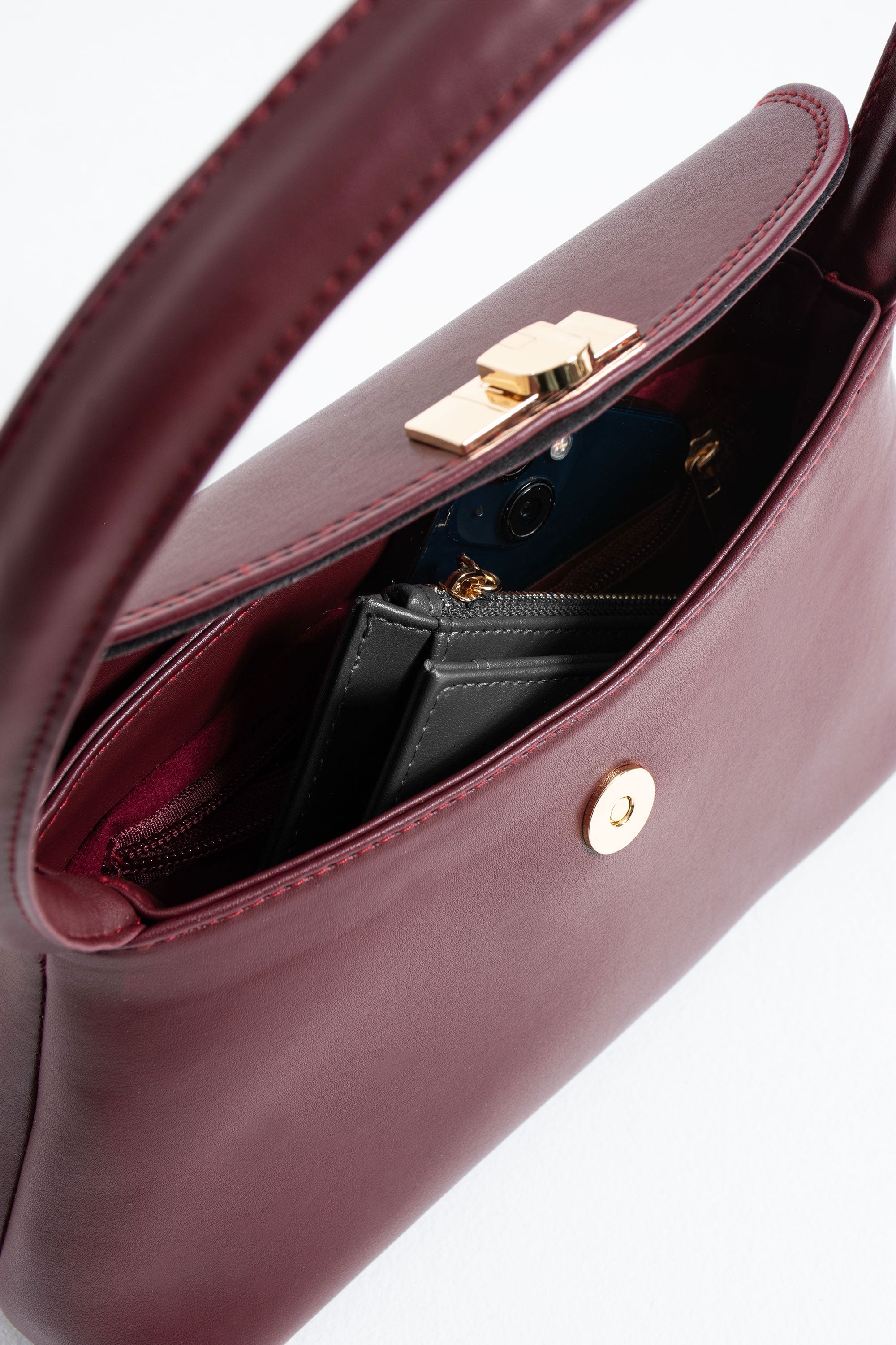 Pu Leather Flap Shoulder Bag - Burgundy