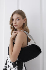 Chunky Braided Diamante Strap  Shoulder Bag - Black