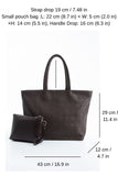 Woven Pu Leather Tote Bag with Matching Zipper Pouch 2PCS Set - Brown