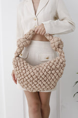Puffy Quilted Lightweight Large Shoulder Bag - Beige