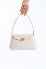 Pu Leather Flap Shoulder Bag - Cream