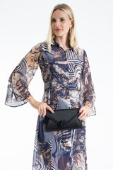Womens Abstract Print Chiffon Midi Shirt Dress