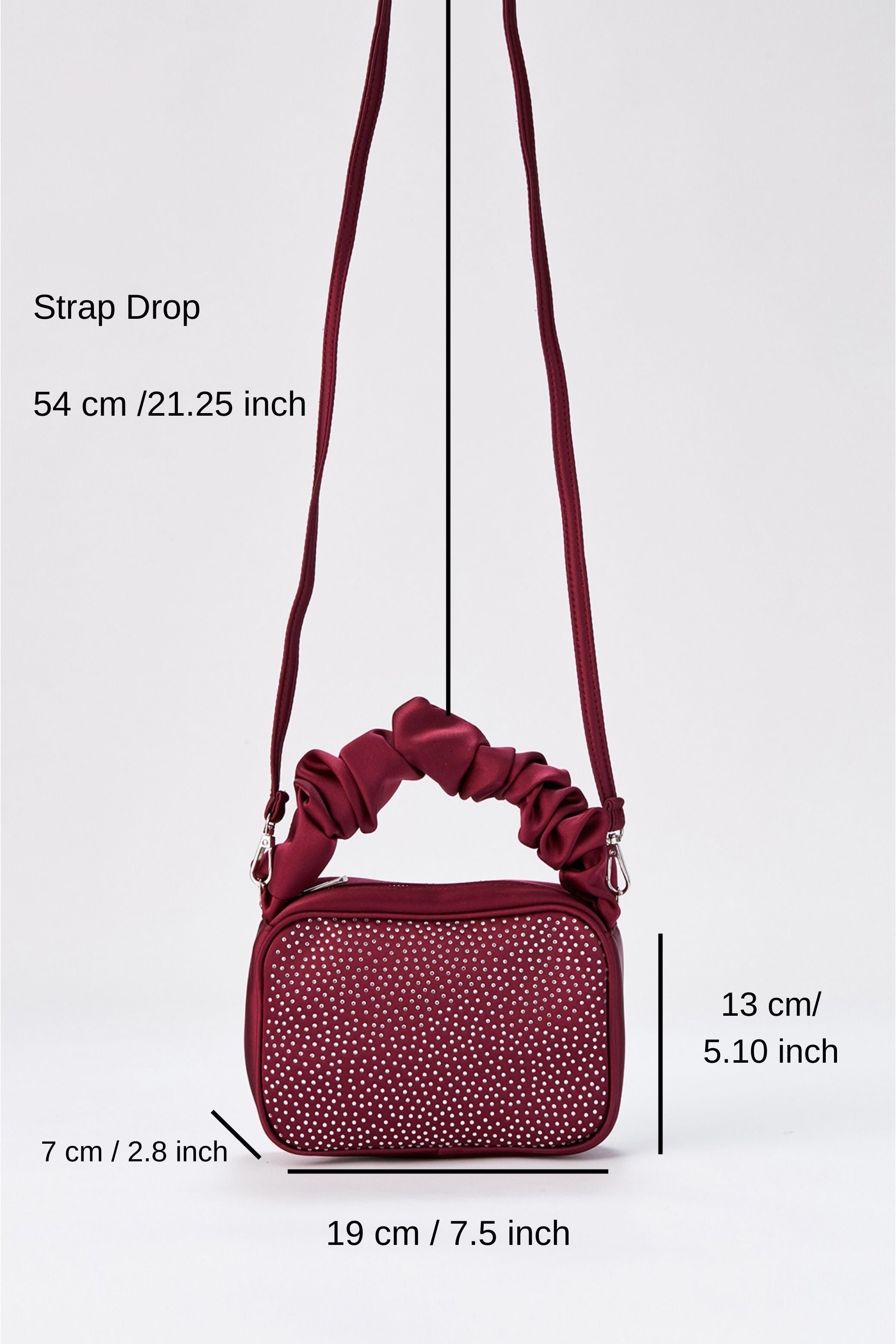 Diamente Evening Bag With Detachable Crossbody Strap - Burgundy
