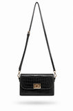Croc Pu Leather Detachable Strap Crossbody Bag - Black