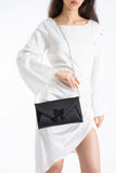 Satin Evening Clutch Bag with Embellishment - Black