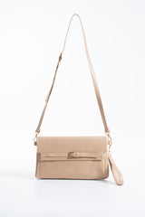Crinkle Patent Flap Closure Wristlet & Clutc&Crossbody  3-in-1 Handbag - Beige