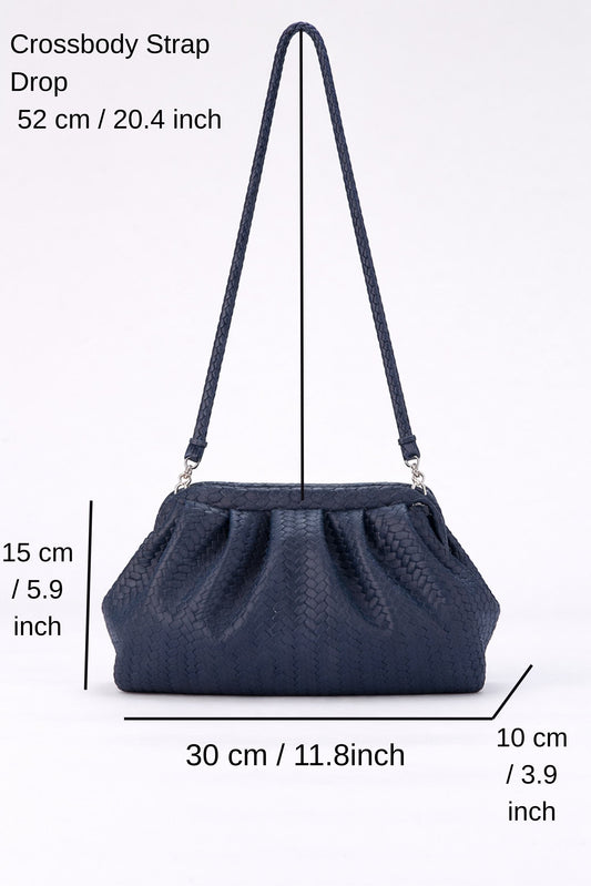 Textured Pu Leather Pouch Bag With Detachable Crossbody Strap - Navy